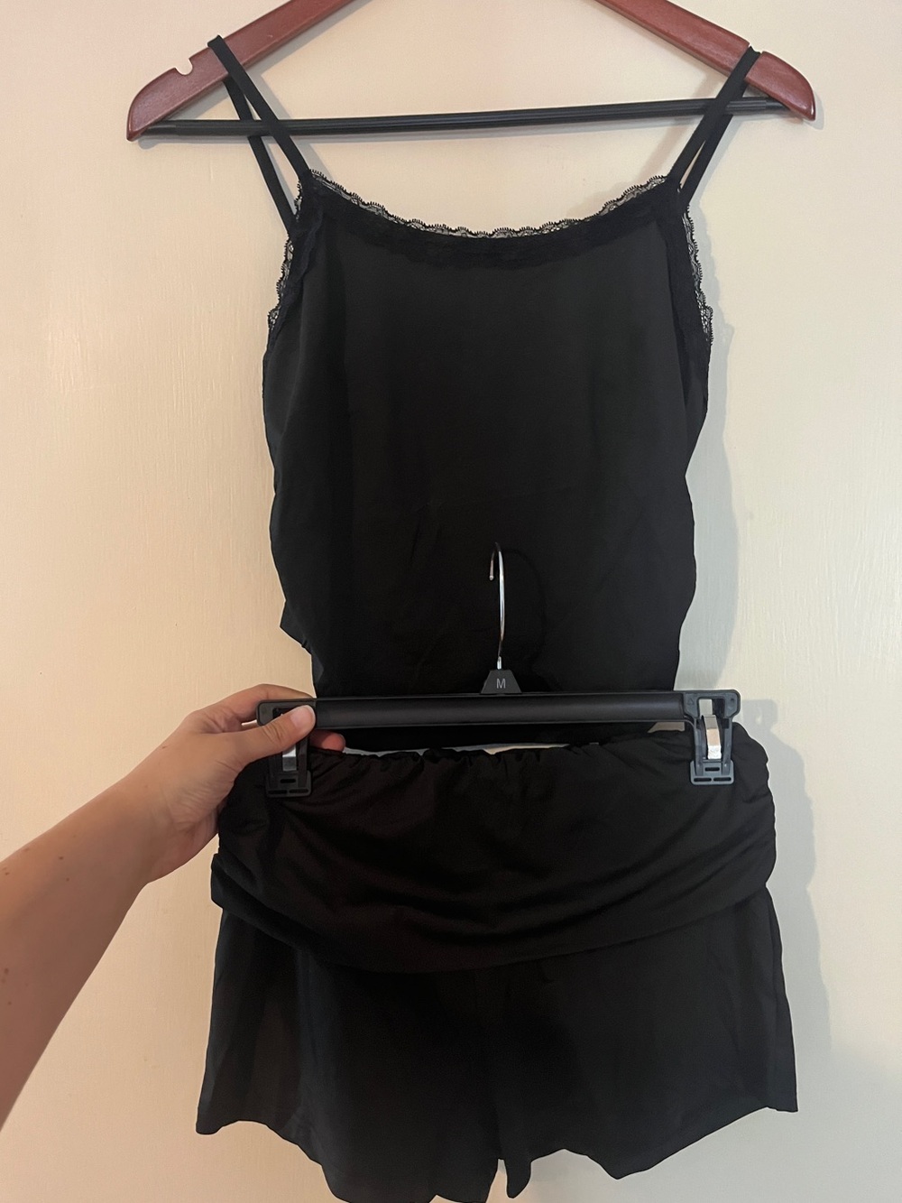 Black Lace-Trim Cami & Short Sleep Set